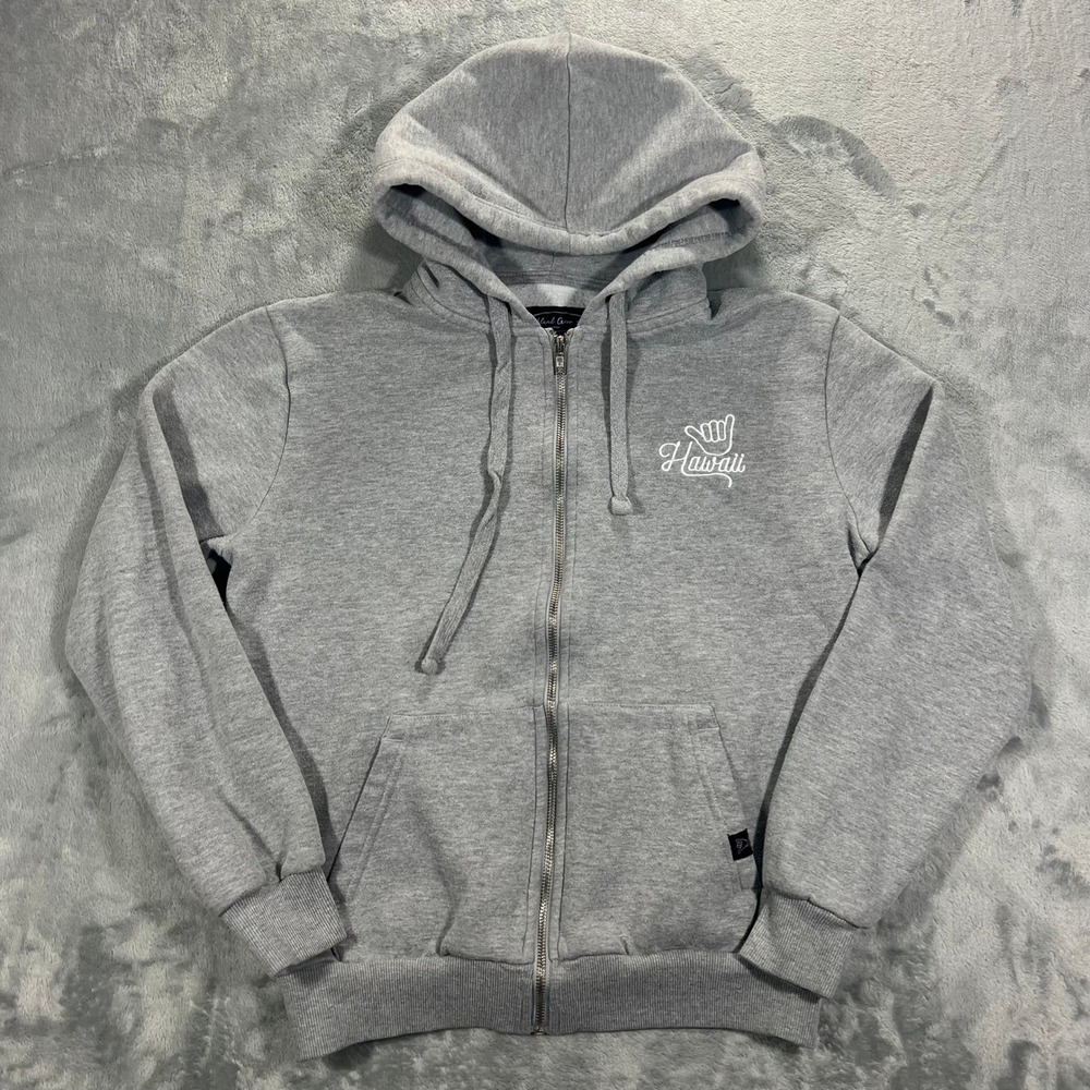 Island Crew Hawaii Full Zip Hoodie Small Gray Excellent Shaka Aloha Surf Beach